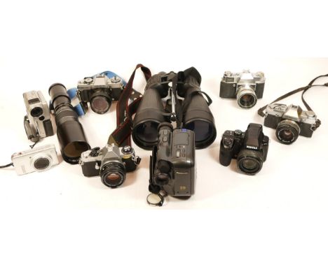 A Collection of Cameras, including a Kodak Retina Reflex S with 50mm f/1.9 Xenon lens, a Pentax X-5 a Minolta XG-M, with 35mm