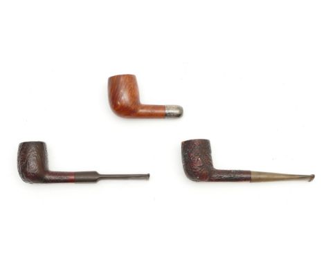 Alfred Dunhill; Two Briar pipes, the shells stamped Dunhill London, together with a cased AP &amp; Co silver collared example