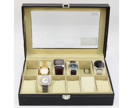 A Timex stainless steel date automatic gentleman's wristwatch, a Tressa manual wind wristwatch and three quartz fashion wrist