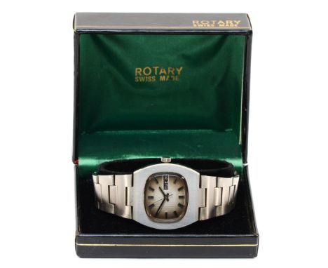 Rotary, a stainless steel 21 jewel day/date automatic gentleman's wristwatch, 35mm, integral bracelet, case.Working when cata