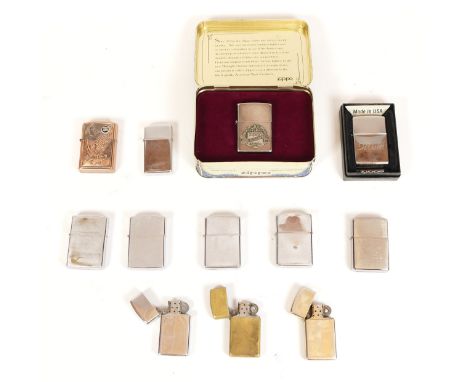 Zippo U.S.A; Twelve Zippo cigarette lighters, petrol operated to include a cased 60th Anniversary example.