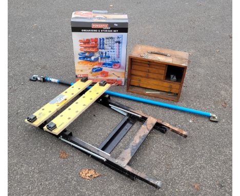 Powerfix storage set, Powerfix portable work bench, Powerfix prop, wooden tool cabinet H36cm, D22cm, W46cm.