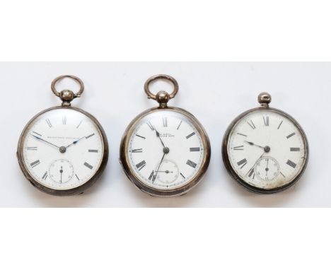 An Elgin and Waltham key wind open face pocket watches, both working and another, not working, silver pocket watch