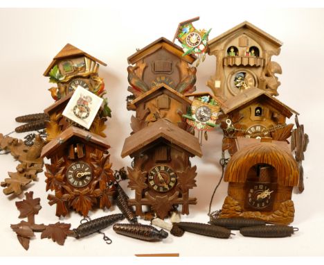 A collection of 20th century Black Forest cuckoo clocks, having manual wind one and two train movements. (for spares or repai