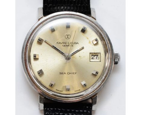 Favre-Leuba, Sea Chief, a stainless steel manual wind date gentleman's wristwatch, 34mm.Working when catalogued