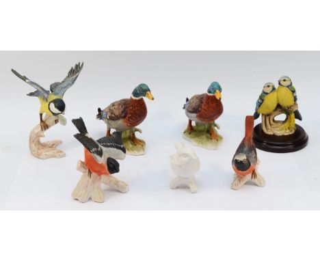 A West German Goebel Waxwing ceramic figurine, 1984, together with ten further examples by Goebel, to include a Magpie and Ma