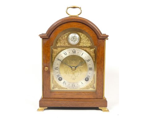 A late 20th century mahogany bracket clock by Elliott, retailed by Mappin &amp; Webb of London, having silvered chapter ring 