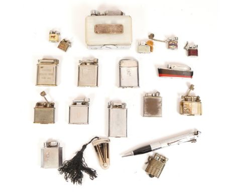 A collection of 1930s and later cigarette lighters, petrol operated, to include 'lift arm' Polo's, a Ronson pencil lighter, M