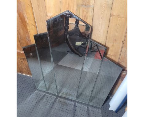 An Art Deco style wall mirror, with a bevelled edge, H-91cm x 90cm. (1 item)
