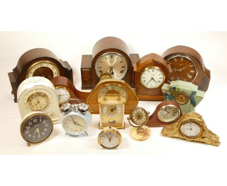 A collection of mid 20th century and later mantel clocks, having manual and quartz movements in two boxes. (2)