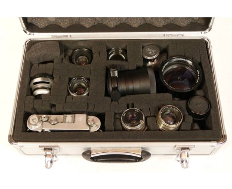 Camera Lenses, including a Leica LTM 5cm f/2 Summitar lens, a Fed 5cm f/3.5 Elmar copy, an Old Delft (Oude Delft) Rayxar 50mm