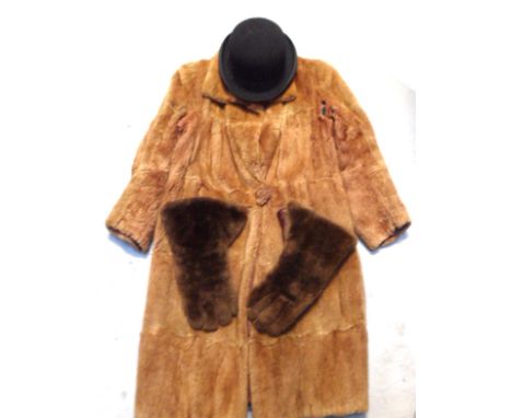 A vintage lady's full length fur coat (af), a Lincoln Bennett & Co Hatters of Piccadilly London  bowler hat and a pair of gen