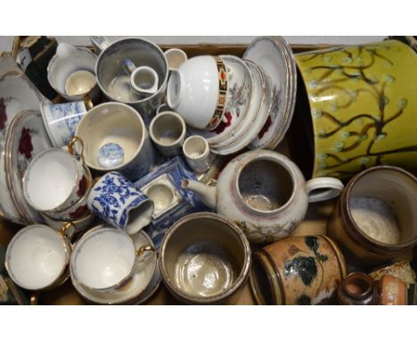 A quantity of 19th century ceramics to include a Doulton Slaters and Patent tobacco jar, further Doulton style stoneware jars