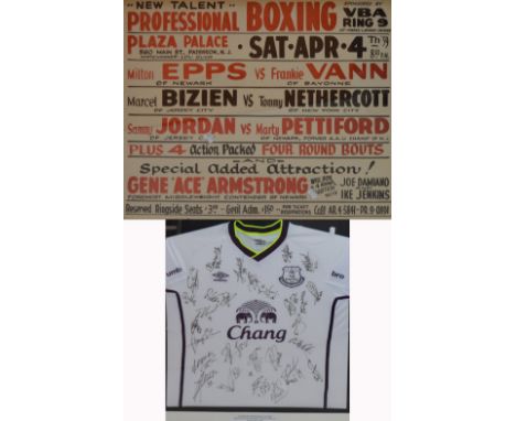 A framed and glazed signed Everton FC shirt, signed by the first team and under 21's seasons 2014 to 2015 and a framed and gl