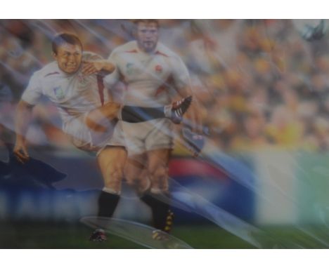 A signed limited edition caricature print depicting Jonny Wilkinson "Here's Jonny", 11/295, signed in pencil by the artist lo