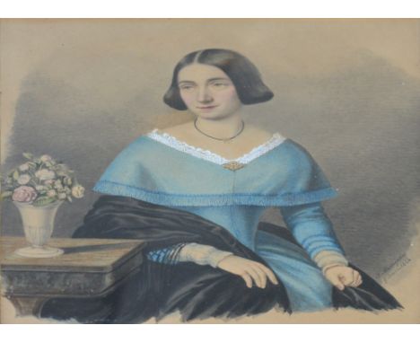 JOSEPH MARTIGNONI (1803-1873); watercolour and gouache portrait on paper of Anna Boettlin who lived between 1822 and 1880 wit