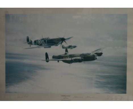 After ROBERT TAYLOR; "Memorial Flight" print signed by Johnnie Johnson and others, 38 x 57.