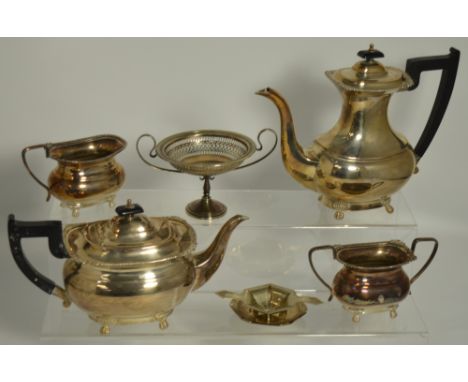 A quantity of silver plated items to include a four piece Viners tea service, a dish ring etc.