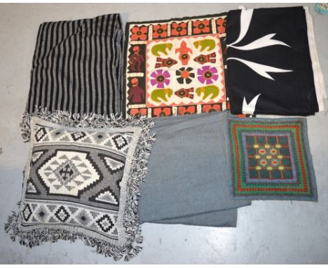 A quantity of vintage fabric to include c.1960s Heal's black and white fabric with abstract leaf design, grey and black strip
