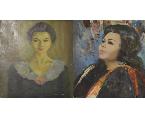 J.N. BAMFORD; two oils on canvas, portrait of a young woman with upswept hair and rose at her breast, signed, 67 x 46cm and a