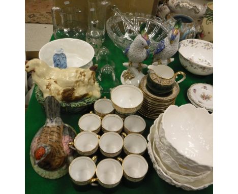 A collection of various china and glass wares to include Spode bone china "Oakley" coffee cans and saucers with cream jug, a 