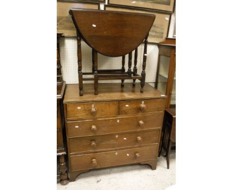 A Victorian oak chest of two short over three long drawers to bracket feet, together with an oak gate-leg side table