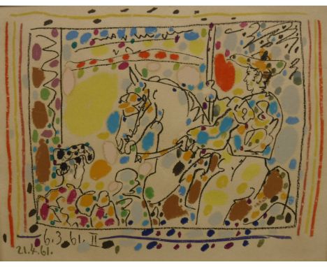 AFTER PABLO PICASSO "Toreador", colour print, No'd 6.3.61.ii and 21.4.61, unsigned CONDITION REPORTS Image size approx 22 cm 
