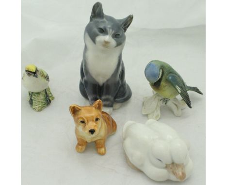 A Royal Copenhagen figure of a "Seated Kitten" (1803), a Royal Copenhagen figure of "Two Ducks" (516), a Sylvac model of a "C