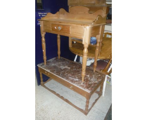 A pitch pine washstand with galleried back and single drawer on turned legs, together with a Victorian pine corner washstand 