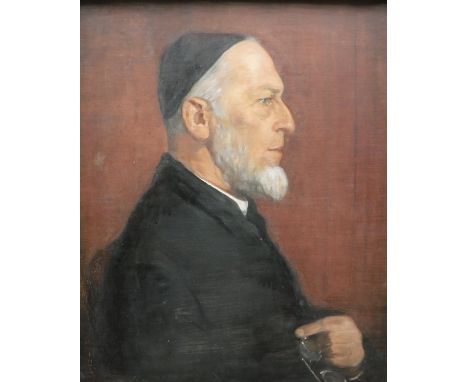 ATTRIBUTED TO ARCHIBALD STANDISH HARTRICK (1864-1950) "The Rev. O. Huntley", a profile portrait study of gentleman with white