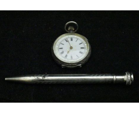 A Wahl Eversharp sterling silver propelling pencil with engine turned barrel, together with a Continental silver ladies pocke