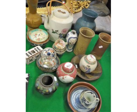 A collection of various Oriental and English china wares to include Chinese polychrome decorated baluster vase, various tea b