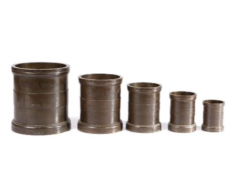                         A Victorian set of five bronze alloy Imperial Standard  measures, Buckinghamshire, marks to rim, the 
