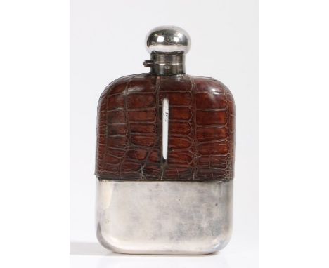 Substantial James Dixon &amp; Sons hip flask, the bayonet cap above a crocodile skin mounted top section and detachable tot c