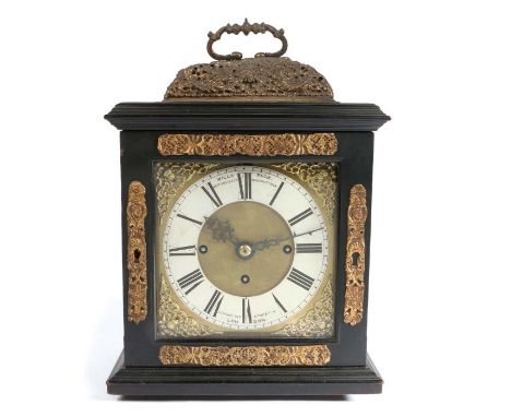                         A Charles II ebonised table clock case, housing a later William Page of London movement and dial, the