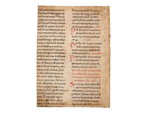 Leaf from a Lectionary, in Latin, decorated manuscript on manuscript [Italy, mid-twelfth century] Substantial fragment of a l