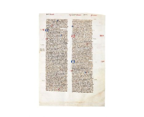 Leaf from a theological commentary with alphabetical entries, these here on teaching, tolls and preaching, in Latin, manuscri