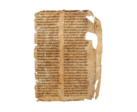 Leaf from a very large copy of the Acta Sanctorum, with parts of the Passion of St. Theodore the Martyr, in Beneventan minusc