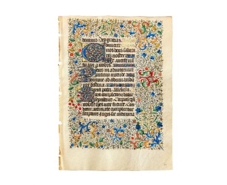 Leaf from an opulently illuminated Book of Hours, in Latin, on parchment [France (Paris), c. 1430] Single leaf, with single c