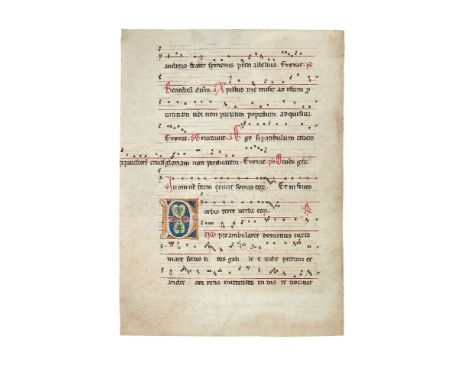 Choirbook leaf with a delicately painted initial, in Latin, manuscript on parchment [Italy (perhaps Veneto), mid-thirteenth c
