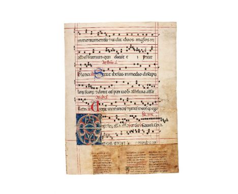 Large decorated initial from a manuscript Antiphoner, repaired with sections from a late twelfth-century Missal, both on parc