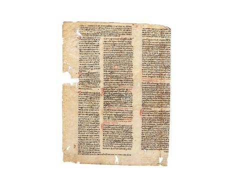 Leaf from a Gratian, Decretum, with gloss, in Latin, manuscript on parchment [France, last decades of twelfth century or earl