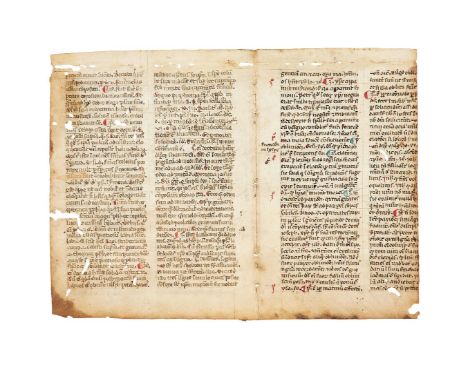 Bifolium from Jacobus de Voragine, Sermones de sanctis, in Latin, decorated manuscript on parchment [Italy, fourteenth centur