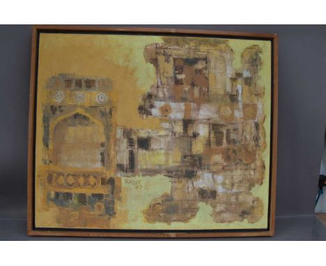 (ar) Rasik (20th Century Middle Eastern Artist), Architectural Abstract oil on canvas, signed and dated "Rasik '67" (centre) 