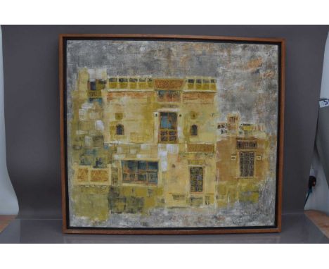 (ar) Rasik (20th Century Middle Eastern Artist), Architectural Abstract oil on canvas, signed and dated "Rasik '67" (centre) 