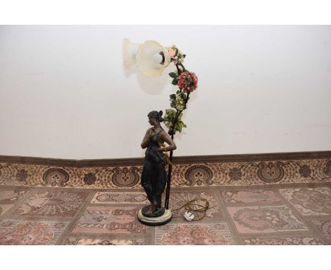 A Victorian style spelter figural lamp base, 97cm high