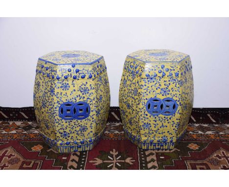 A pair of mid 20th century Chinese porcelain conservatory barrel seats, 48cm high