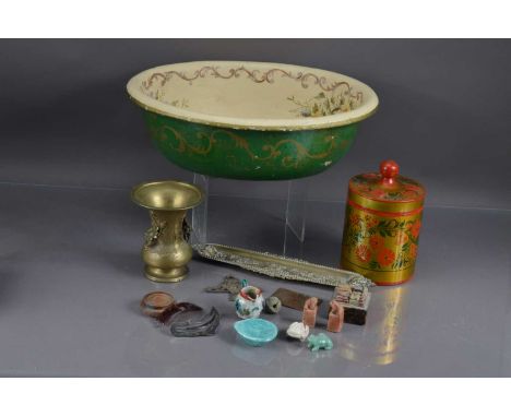 Various items including a Thetford 'Pulpware' baby bath or basin, a Soviet USSR lacquer box and lid, an Asian brass vase, a l