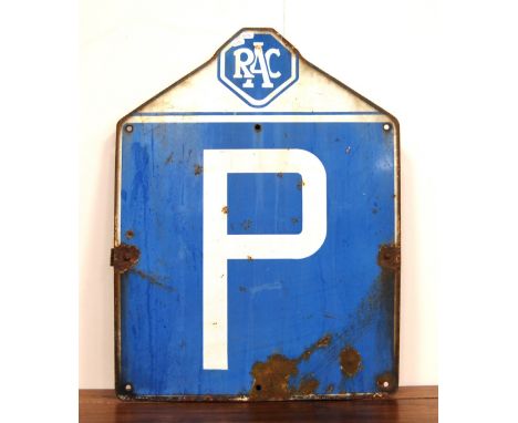 Vintage enamelled RAC parking sign, 70cm x 53cm. 