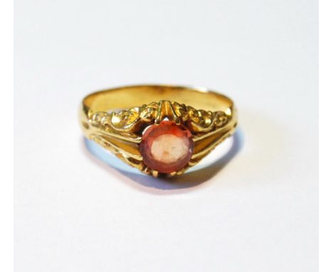 Middle eastern gold ring with orange citrine, probably 22ct gold, size R, 6g. 